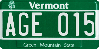 VT license plate AGE015