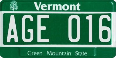 VT license plate AGE016