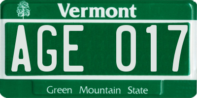 VT license plate AGE017