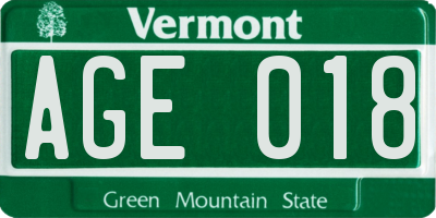 VT license plate AGE018
