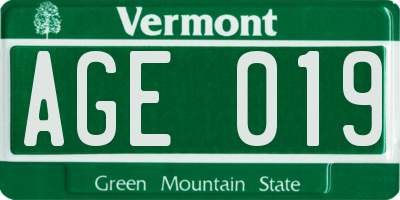 VT license plate AGE019