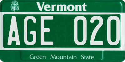 VT license plate AGE020