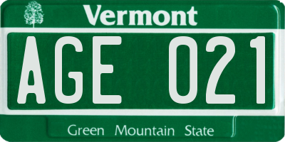 VT license plate AGE021