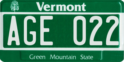 VT license plate AGE022
