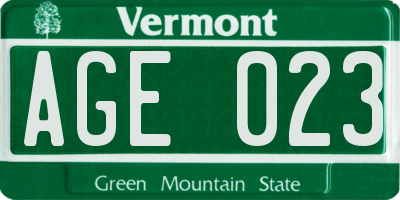 VT license plate AGE023