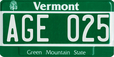 VT license plate AGE025