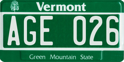 VT license plate AGE026