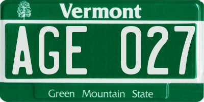 VT license plate AGE027