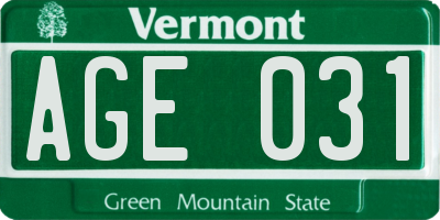 VT license plate AGE031