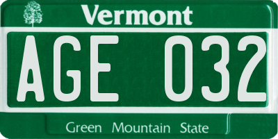 VT license plate AGE032