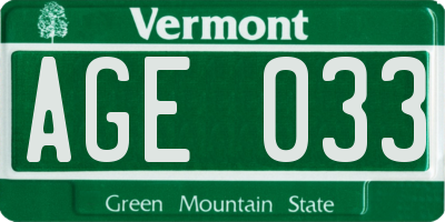 VT license plate AGE033
