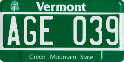 VT license plate AGE039