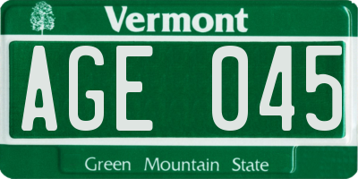 VT license plate AGE045