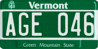 VT license plate AGE046