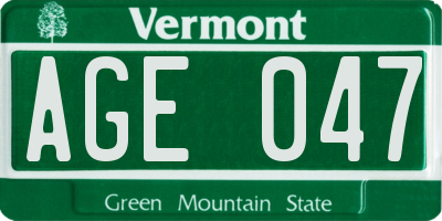 VT license plate AGE047