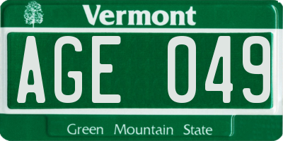 VT license plate AGE049