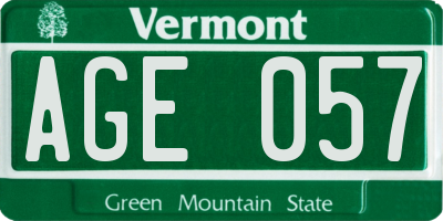 VT license plate AGE057