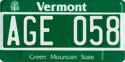 VT license plate AGE058