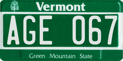 VT license plate AGE067