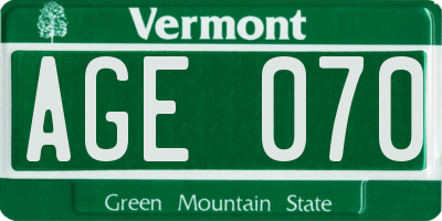VT license plate AGE070