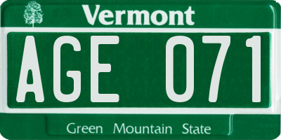 VT license plate AGE071
