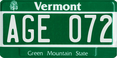 VT license plate AGE072