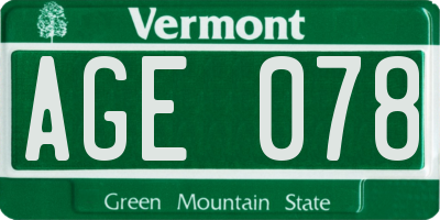VT license plate AGE078
