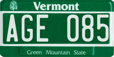 VT license plate AGE085
