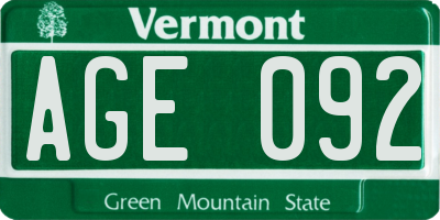 VT license plate AGE092