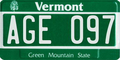 VT license plate AGE097