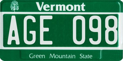 VT license plate AGE098