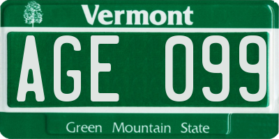 VT license plate AGE099