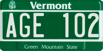 VT license plate AGE102