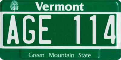 VT license plate AGE114
