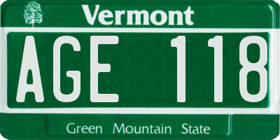 VT license plate AGE118