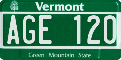 VT license plate AGE120