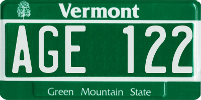 VT license plate AGE122