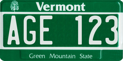 VT license plate AGE123