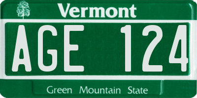 VT license plate AGE124