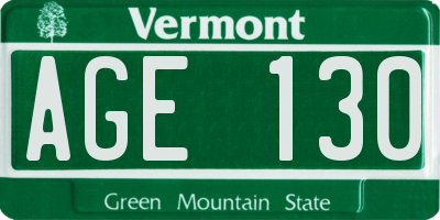 VT license plate AGE130