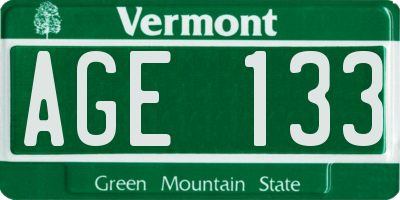 VT license plate AGE133