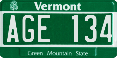 VT license plate AGE134