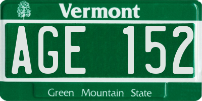 VT license plate AGE152