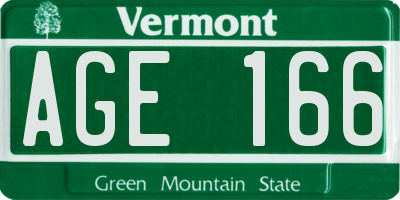VT license plate AGE166