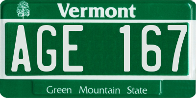 VT license plate AGE167