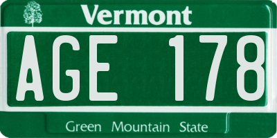 VT license plate AGE178