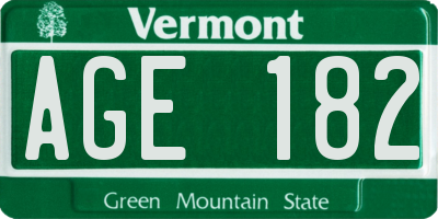 VT license plate AGE182