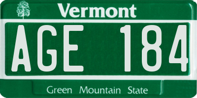 VT license plate AGE184