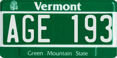 VT license plate AGE193