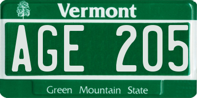 VT license plate AGE205
